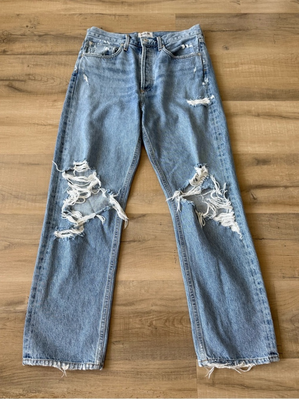 Agolde Light Wash 90s Mid Rise Loose Fit Distressed Jeans - 28 W 29 L - Picture 8 of 10